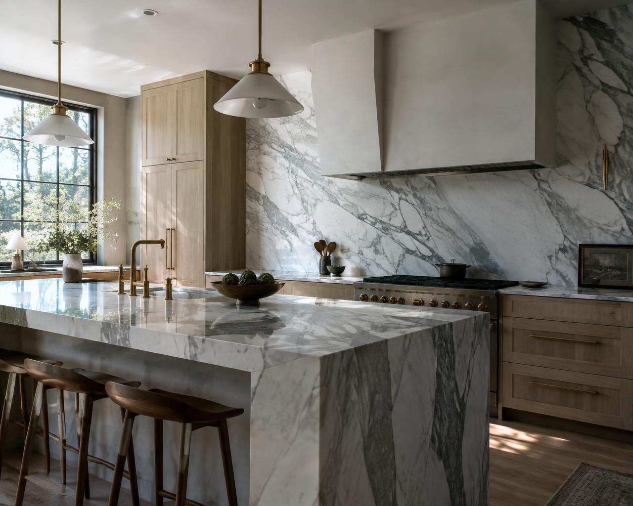 Full-height marble kitchen — Aksarben Village home