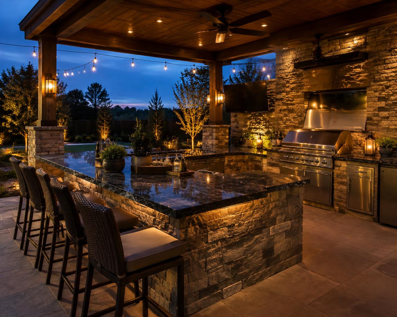 Granite outdoor kitchen — Papillion backyard build